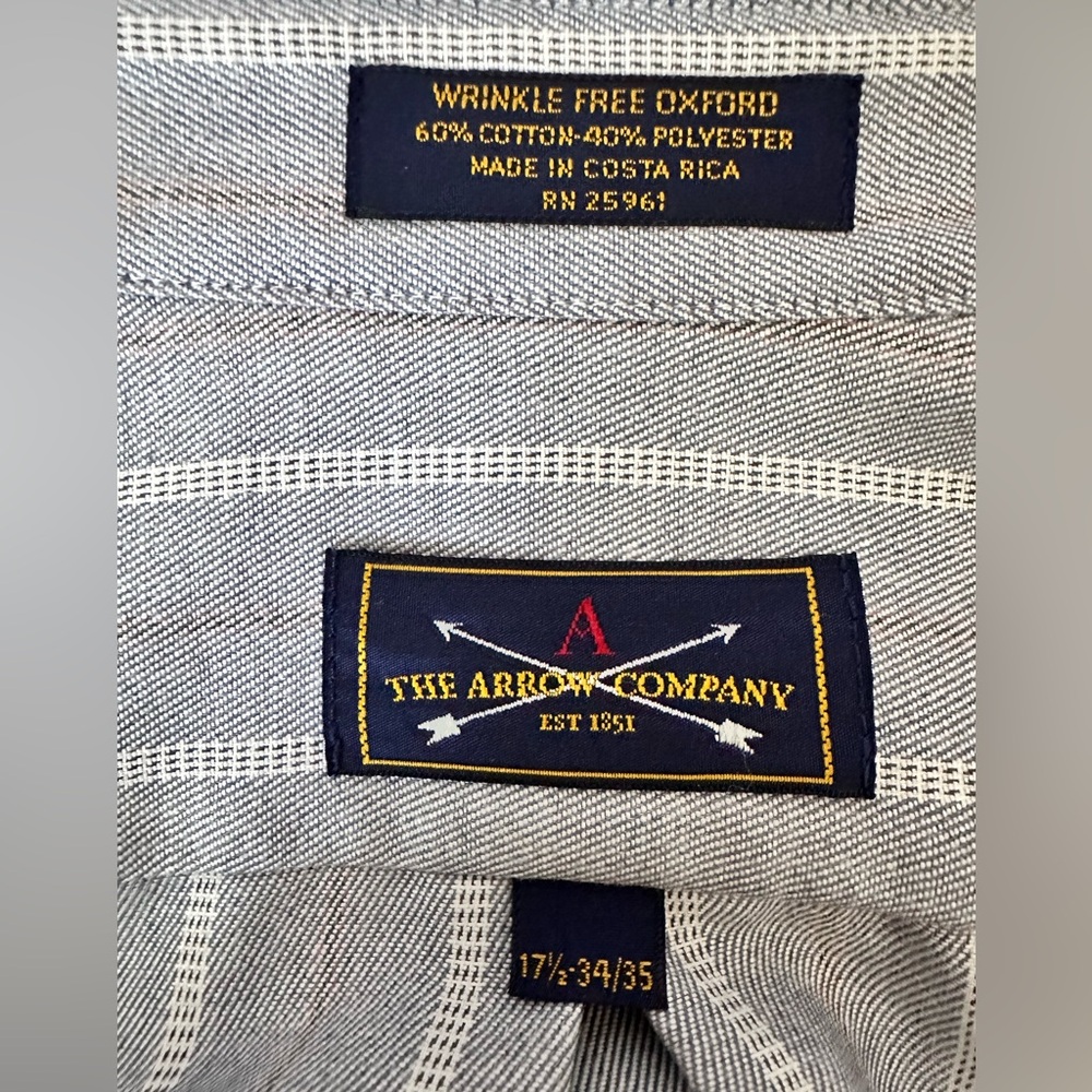 The Arrow Company Wrinkle Free Oxford Long Sleeve Men’s Shirt. 17 1/2. 34/35 - Picture 3 of 8